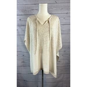 NWT Chico’s Speckled Knit Poncho Womens One Size Beige Gold V Neck